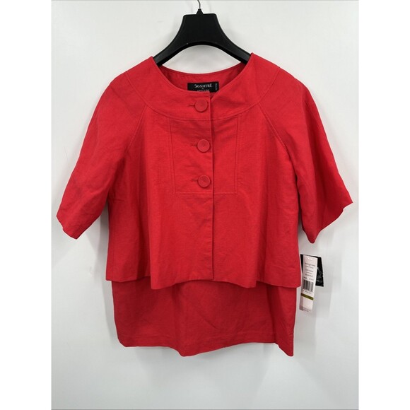 Larry Levine Skirt Suit 14p Red Linen Blend Short Sleeve Church Career NEW $200 - Picture 1 of 12